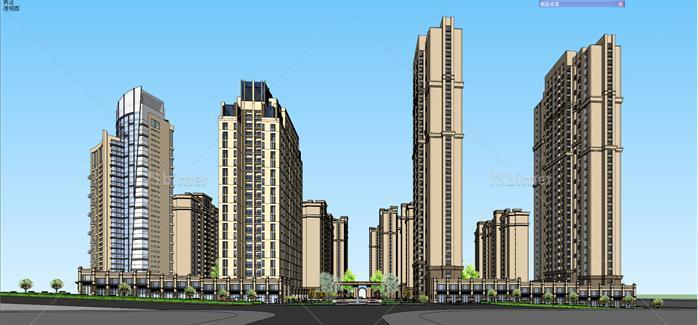 新古典酒店+超高层住宅建筑SU精致设计模型[原创