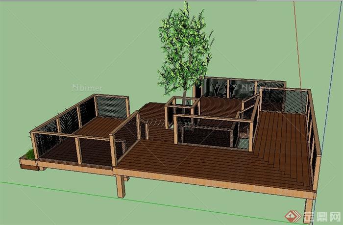 某园林景观节点木制观景平台SU模型