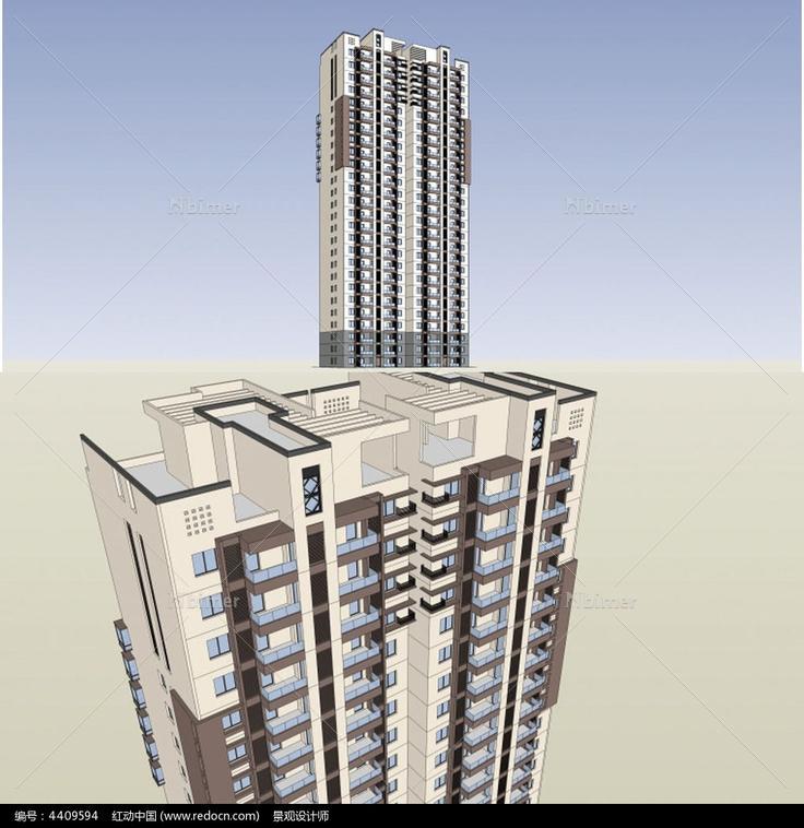 居住区中式高层建筑草图大师模型