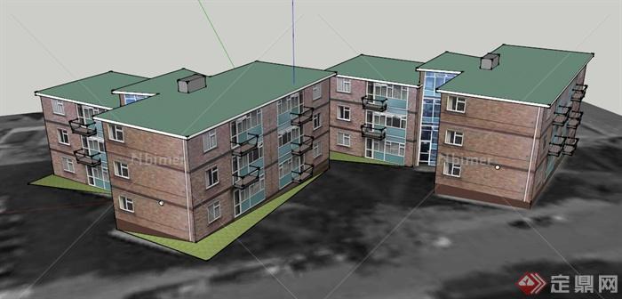 三层公寓住宅建筑设计SU模型