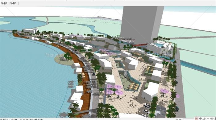 现代商业广场建筑与景观规划方案SU精细设计模型