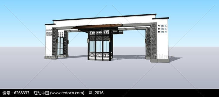 新中式住宅大门SU模型