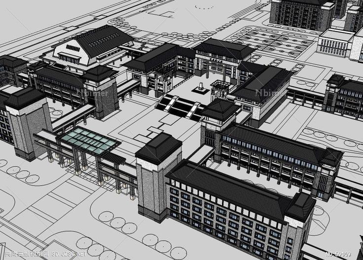 古建博物馆和行政楼规划SketchUp模型