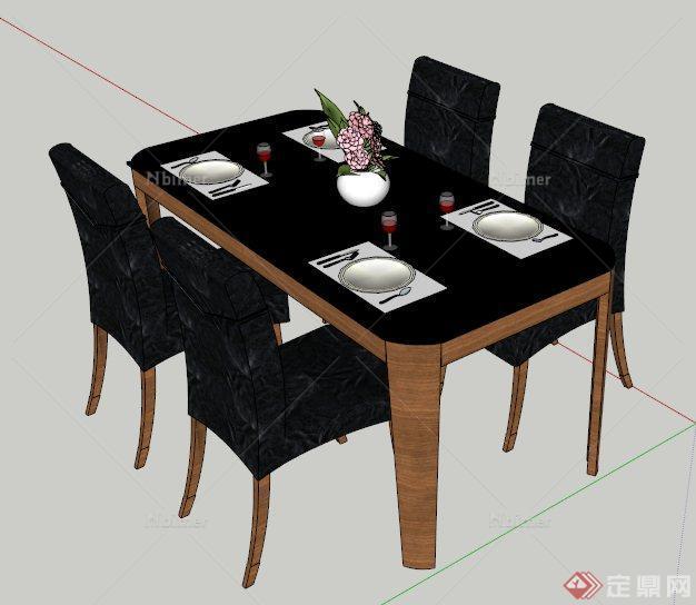 现代简约四人座黑色餐桌椅su模型