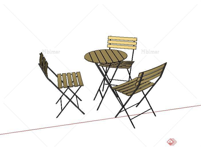 某木质坐凳设计SU模型（含小桌子）