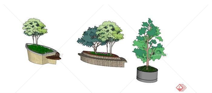 三个现代树池坐凳设计SU模型[原创]