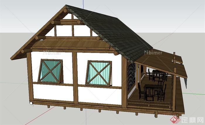 某木质单层休闲住宅建筑设计SU模型