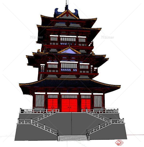 古典中式藏经阁建筑设计su模型[原创]
