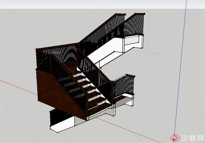 某现代风格三层建筑楼梯设计su模型[原创]