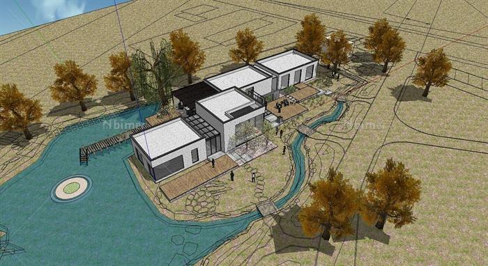 某湖边会所建筑景观设计sketchup模型[原创]