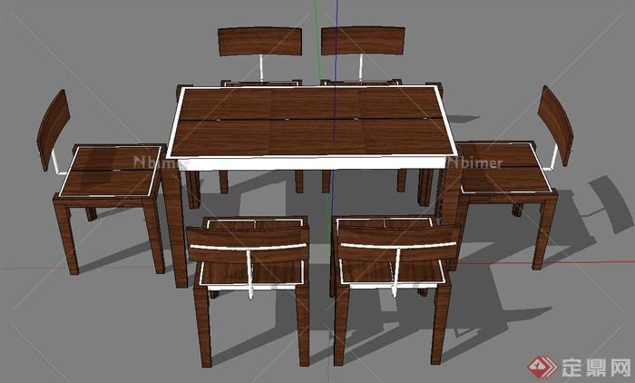 室内木质六人餐桌椅设计SU模型