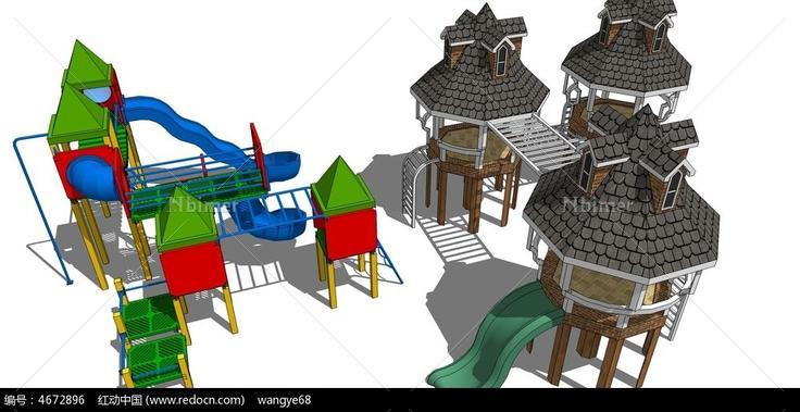 儿童小型房子游玩设施skp模型