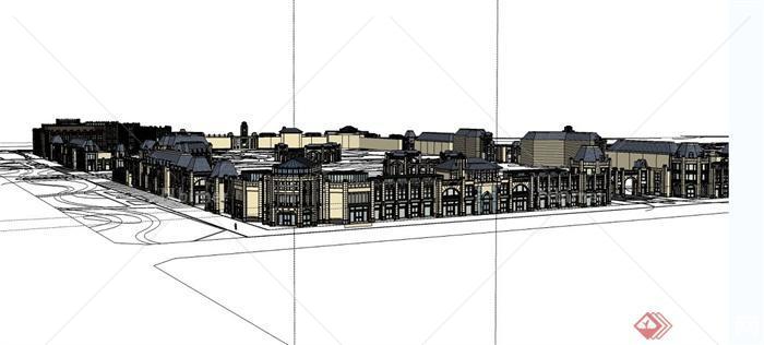 12款不同风情商业街综合建筑设计SU模型