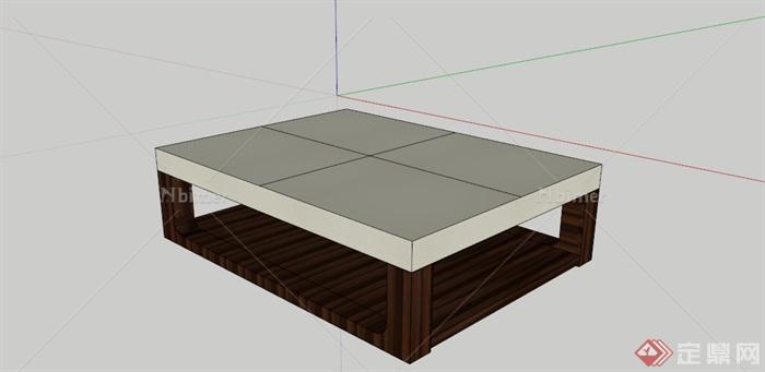 现代深色木材拼接茶几SU模型