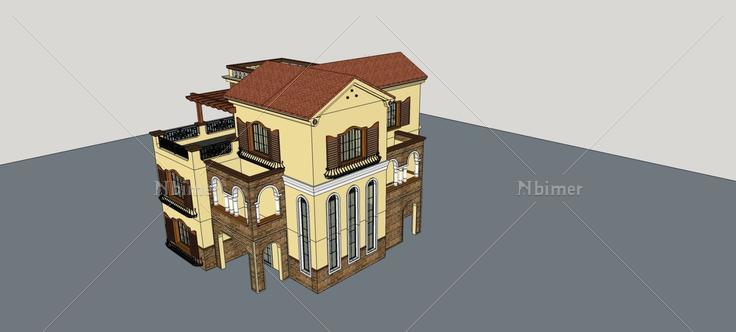 西班牙别墅A户型(81637)su模型下载