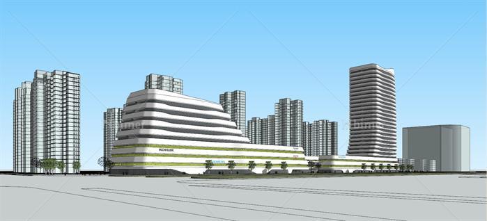 城市商业、办公大型综合体建筑设计方案SU模型[原