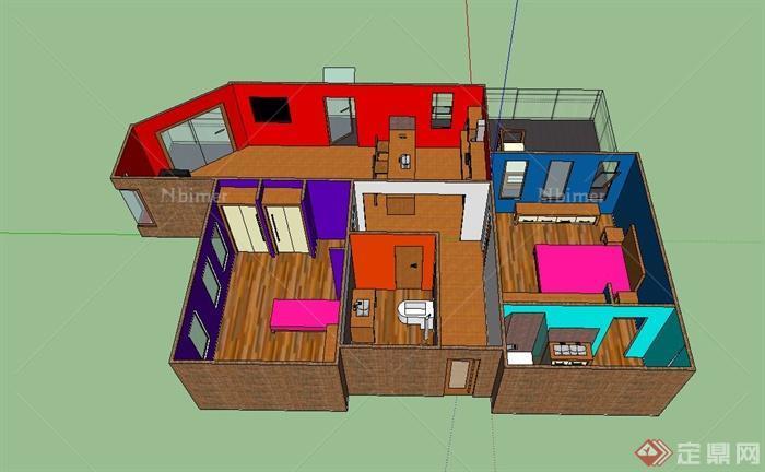 现代风格简单室内住宅空间设计su模型[原创]