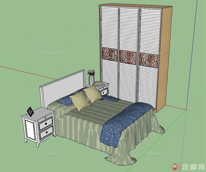 现代室内卧室双人床、衣柜等设计SU模型