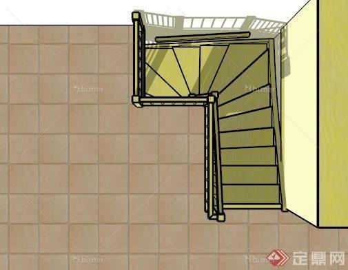 室内转角黄色楼梯SU模型
