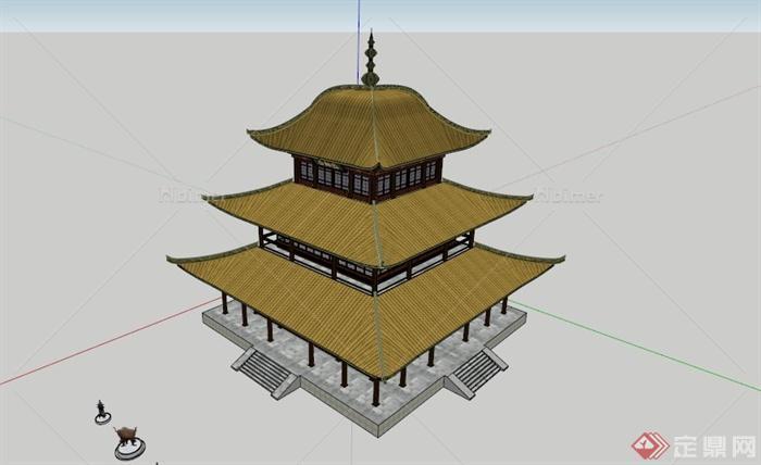 某古典中式三层文化建筑SU模型