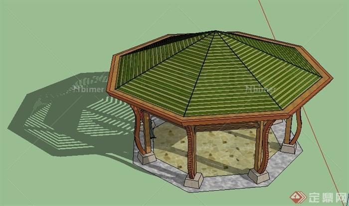 现代风格八边形凉亭设计su模型
