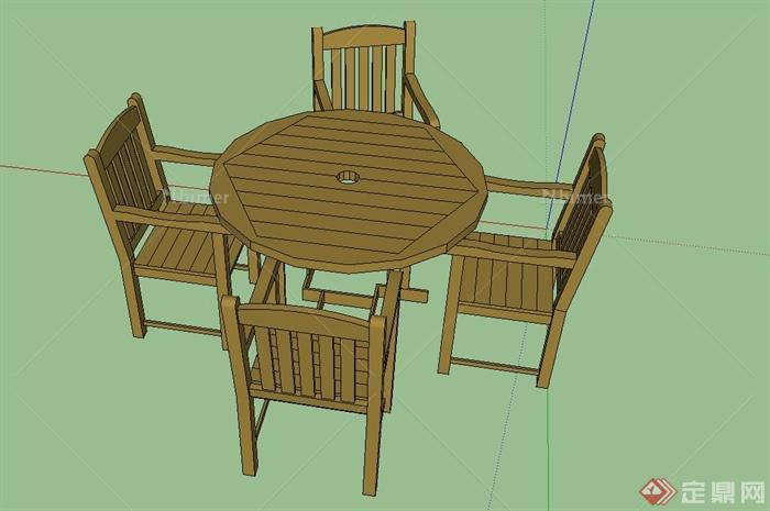 某现代四人木质桌椅设计su模型