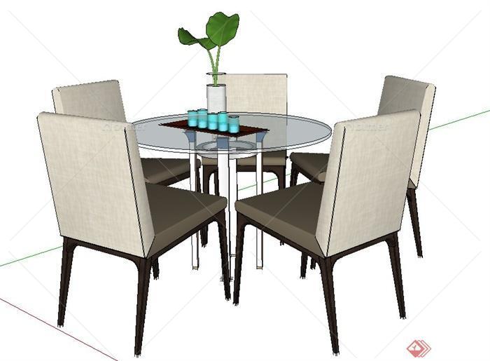 现代室内五人玻璃桌椅设计SU模型