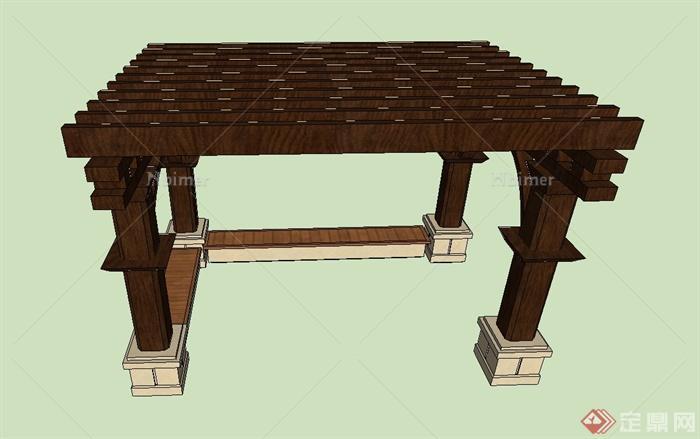 园林景观节点木质长方形廊架设计SU模型