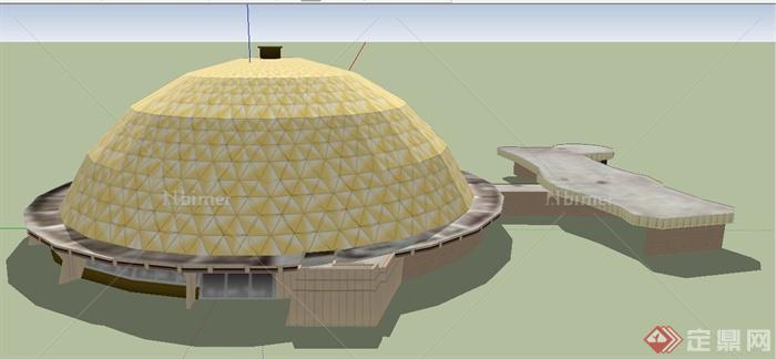 某现代黄金圆顶建筑设计su模型