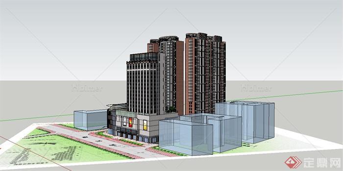 某现代风格高层商业公寓住宅综合建筑设计SU模型