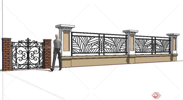 某现代风情小区围墙设计SketchUp(SU)3D模型