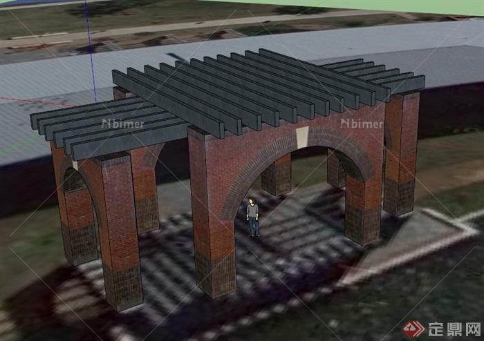 大型石柱拱门廊架设计SU模型