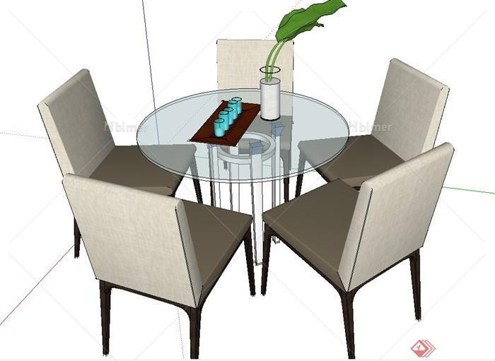 现代室内五人玻璃桌椅设计SU模型