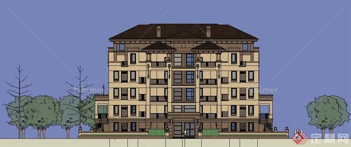 新古典双拼多层洋房住宅建筑设计su模型