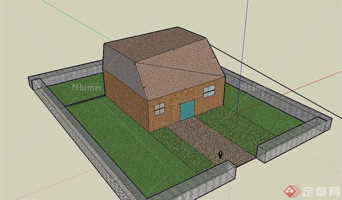 某住宅建筑设计SU模型（带庭院场地）