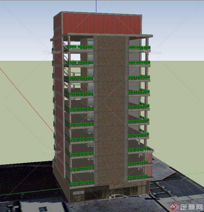 某现代多层方形独栋办公建筑设计SU模型