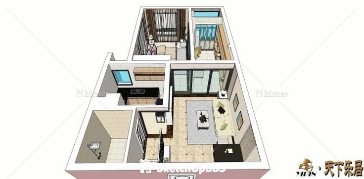 小户型59平方室内设计方案带SketchUp模型下载分