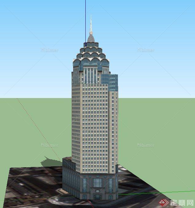 现代某高层独栋银行办公楼建筑设计SU模型