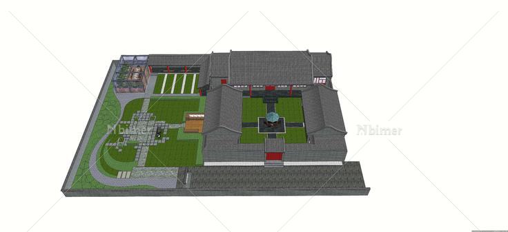 中式大四合院建筑规划设计方案su模型