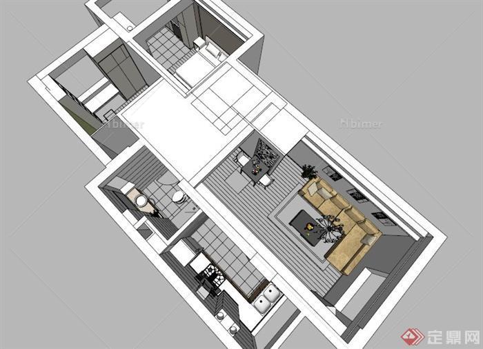 两室一厅住宅空间设计SU模型[原创]