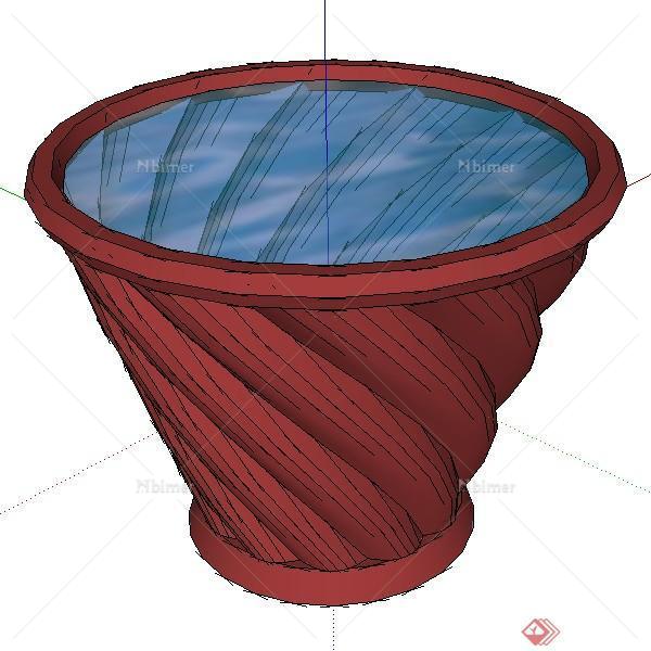 一个3D园锥形旋扭花钵倒锥形花池SU模型素材