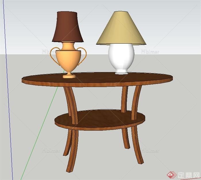 三张室内木质桌子设计SU模型