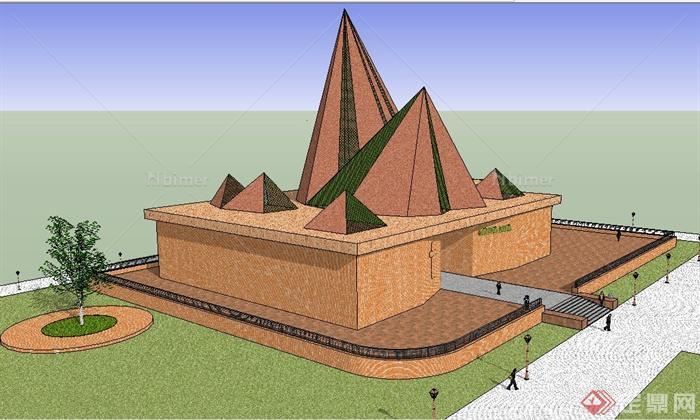 某地尖顶教堂建筑设计SU模型