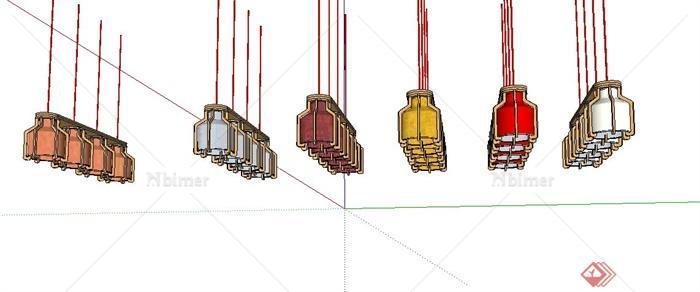 六排创意彩色吊灯设计SU模型