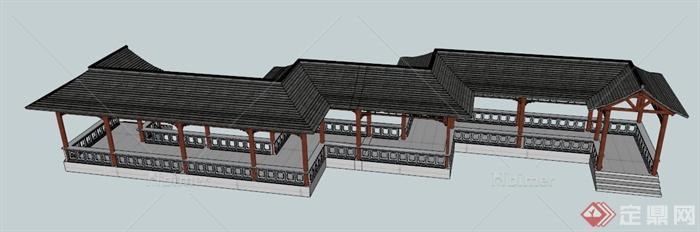 中式风格景观文化长廊设计su模型