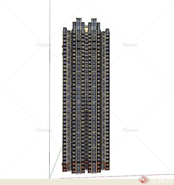 某现代高层住宅小区电梯房建筑设计SU模型