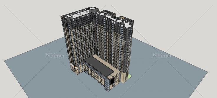 现代高层商业住宅楼(75948)su模型下载