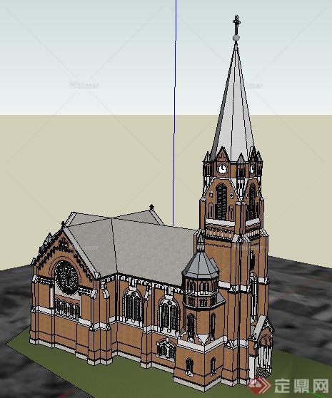 英式风情天主教堂建筑设计su模型[原创]