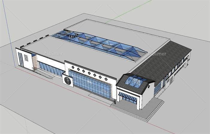 单层新中式体育馆建筑设计SU模型附带CAD平面图[