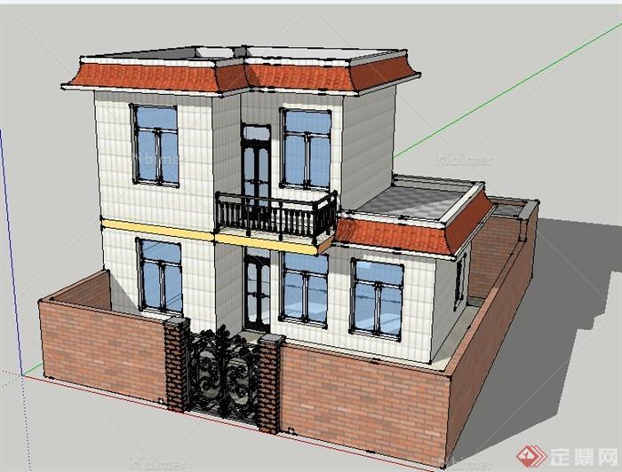 二层现代风格小民房建筑设计su模型